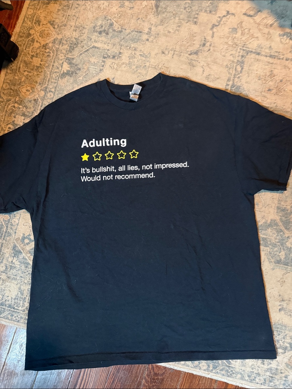 Gildan Black 'Adulting' Graphic Tee with Yellow Stars
